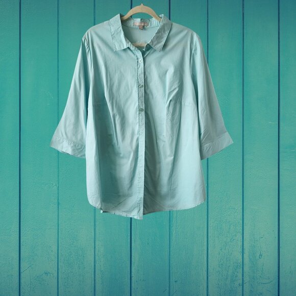 Woman Within Mint Green 3/4 Sleeve Button Down Shirt Size L (18W/20W) - Picture 10 of 10